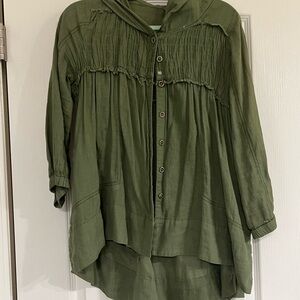 Free People Olive Green Button-Up Blouse